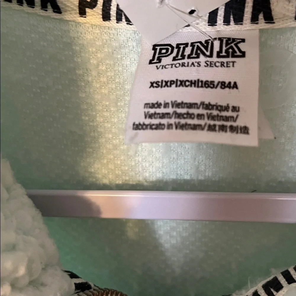 NWT VS PINK Quarter-Zip Pullover Sherpa Fleece Sweatshirt Mint Green Relaxed XS - Picture 4 of 5